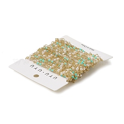 手作りのプラスチックイミテーションパールとラウンドビーズチェーン  ラックメッキ金真鍮のパーツ  溶接されていない  カード用紙付き  アクアマリン  17.5x2x2mm  11~12x3x3mm&nbsp;CHC-C026-31