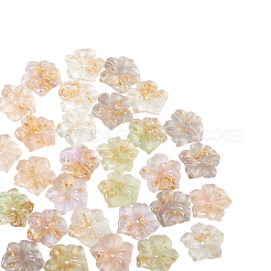 30本5色透明樹脂カボション  金箔  花  ミックスカラー  15x15mm&nbsp;RESI-CJ0001-186