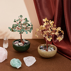 2 шт. 2 стиля натурального зеленого авантюрина и желтого кварца с украшениями в виде дерева жизни AJEW-OC0014-06A