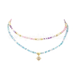 2шт 2 стильных ожерелья из стеклянных бусин&nbsp;NJEW-JN04356