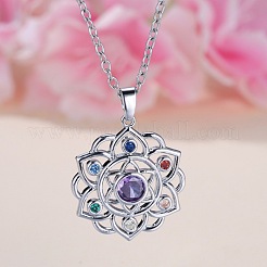 Чакра цветок лотоса латунные паве разноцветные кубические цирконии подвески ожерелья для женщин FS-WG17A97-01