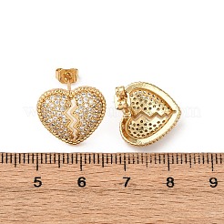 Серьги-гвоздики с разбитым сердцем из латуни с микропаве из кубических цирконий&nbsp;EJEW-B153-19G-03