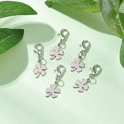 5 шт. подвесные украшения из нержавеющей стали в виде клевера 201 HJEW-JM03015