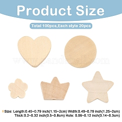 100 шт. 5 стиля необработанных бусин из кленового дерева&nbsp;WOOD-YW0001-95