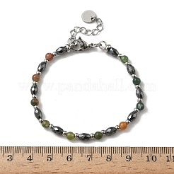 Браслеты из натурального индийского агата и немагнитного синтетического гематита для женщин BJEW-Z148-01P-01