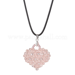 3 шт. 3-цветный гальванизированный стеклянный кулон в форме сердца из черного вощеного хлопкового шнура для женщин&nbsp;NJEW-MZ00120