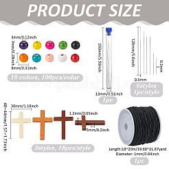 Наборы для самостоятельного изготовления круглых бусин из натурального дерева и ожерелий с подвесками-крестиками&nbsp;DIY-PH0029-12
