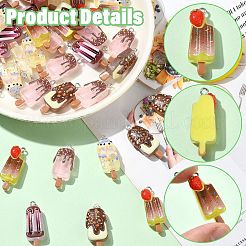 40種類のプリント樹脂ペンダント5個  アイスクリーム  プラチナ鉄ループ付き  ミックスカラー  31.5~33.5x12~14x8~8.5mm  穴：2mm  8個/スタイル&nbsp;RESI-CJ0005-15