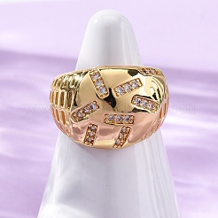 Латунные кольца-манжеты с микропаве из прозрачных кубических цирконий для женщин&nbsp;RJEW-U047-32G