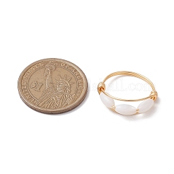 Женские кольца на палец из натуральной ракушки с медной проволокой и конским глазом RJEW-TA00136