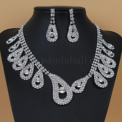 Комплекты из латунных подвесок-стразов в форме капли и серег-гвоздиков для женщин&nbsp;WGD620E-02