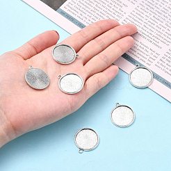 Тибетский стиль старинное серебро литые плоские круглые сеттинги подвеска кабошон TIBEP-M022-45AS