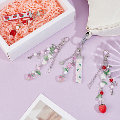 4 pendentif décoratif en forme de fraise&nbsp;HJEW-PH0001-98