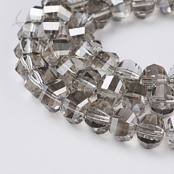 電気メッキガラスビーズセット  多面カット  ロンデル  パール光沢メッキ  グレー  8x6mm  穴：1.2mm  約78~79個/連  18.9インチ（48cm）&nbsp;EGLA-L012-A-PL01