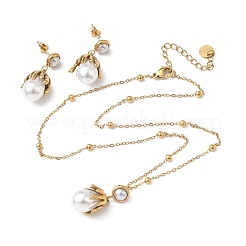 Ожерелья и серьги-гвоздики с цветочным кулоном из нержавеющей стали 304 для женщин SJEW-B020-05G