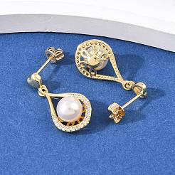 Серьги-гвоздики в форме капли из латуни с микропаве из прозрачных кубических цирконий&nbsp;EJEW-C172-07G