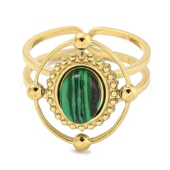 Placcatura ionica (ip) anelli polsino in malachite sintetica in acciaio inossidabile 304&nbsp;G-Z056-04G-03