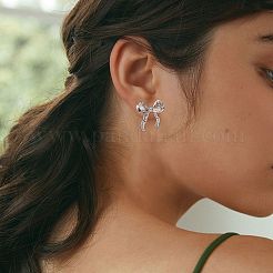 1 par de pendientes de botón de latón con lazo para mujer&nbsp;EJEW-SZ0002-03P