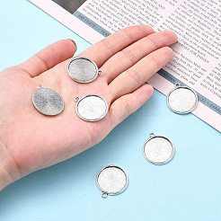 Тибетский стиль старинное серебро литые плоские круглые сеттинги подвеска кабошон&nbsp;LS-TIBEP-M022-45AS