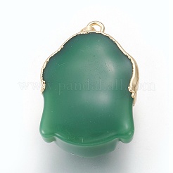 ガラスチャーム  真鍮パーツ  仏頭  ゴールドカラー  グリーン  40x26.5x16.5mm  穴：5x8mm&nbsp;KK-I639-01AG
