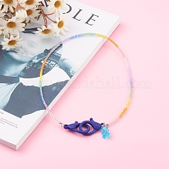 Персонализированные радужные гальванические ожерелья со стеклянными бусинами NJEW-JN03410-02