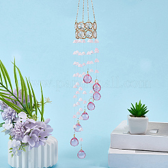 Atrapasueños colgantes con borlas de cuentas de vidrio redondas de flores para decoración de ventanas&nbsp;HJEW-WH20020-007B