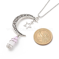 Balle de jade blanc violet naturel avec collier pendentif lune et étoile en alliage&nbsp;NJEW-JN03912-02