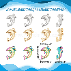 18個 3色 304ステンレススチールペンダント  イルカのチャーム  ミックスカラー  22.5x14x3mm  穴：1.6mm  6個/カラー&nbsp;STAS-DC0012-40