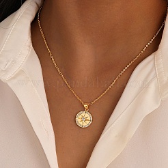 Colliers à chaîne en laiton avec pendentif boussole en zircone cubique transparent&nbsp;PW-WG2438B-01