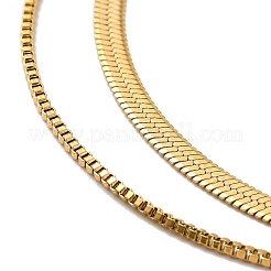Placcatura ionica (ip) 304 acciaio inossidabile scatola e catene a spina di pesce collana a doppio strato per uomo donna&nbsp;NJEW-E046-02G