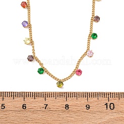 304 нержавеющая сталь паве цветные кубические цирконии плоские круглые кисточки витые цепочки ожерелья для женщин NJEW-A051-04G