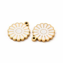 イオンプレーティング（IP）304ステンレススチールエナメルチャーム  デイジー  ホワイト  14x12x1mm  穴：1.2mm&nbsp;STAS-F291-03G-02