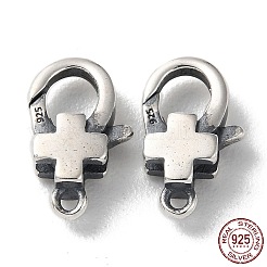 タイスターリングシルバーカニカン925個  クロス  スタンプ925個付き  アンティークシルバー  12.5x7.5x3.5mm  穴：1.2mm&nbsp;STER-D003-54AS