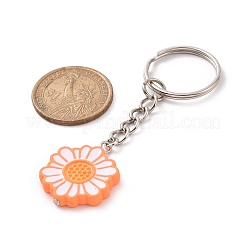 お花のアクリルペンダントキーホルダー  鉄のパーツと  キーバッグカーペンダントデコレーション用  花柄  8.3cm  ペンダント：29x23x4mm&nbsp;KEYC-JKC00428-01