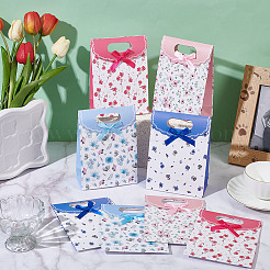 24 шт. подарочные пакеты из двухцветной бумаги с цветочным принтом и бантом из ленты ABAG-GO0001-03A