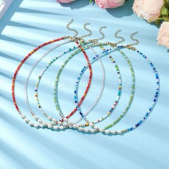 ボヘミアンガラスビーズとシェルパールビーズネックレス  ミックスカラー  16.65インチ（42.3cm）&nbsp;NJEW-JN04975