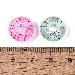 クリアアクリルヨーロピアンビーズ  大穴ビーズ  ロンデル  グリッターパウダー付き  ミックスカラー  14x7.5mm  穴：5.5mm  約580個/500g&nbsp;TACR-Q013-09