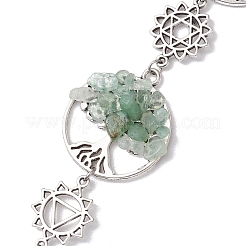 Плоская круглая подвеска с деревом жизни из натуральных и синтетических драгоценных камней HJEW-JM02335