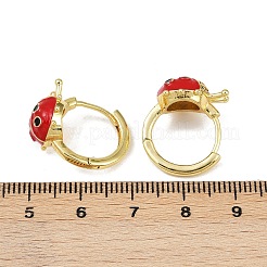 Серьги-кольца с божьей коровкой из латуни с микропаве из кубических цирконий EJEW-S277-02G