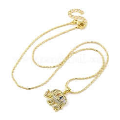 Messing-Pavé-Halsketten mit bunten Zirkonia-Anhängern für Damen&nbsp;LS-NJEW-S430-03G-01