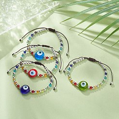 Malocchio lampwork e braccialetto di perline intrecciate in vetro&nbsp;BJEW-JB09413