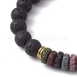 Braccialetti elastici con perline di roccia lavica naturale colorata tinta&nbsp;BJEW-JB10052-02