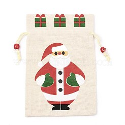 クリスマステーマの綿生地布バッグ  巾着袋  クリスマスパーティースナックギフトオーナメント用  サンタクロース模様  22x15cm&nbsp;LS-ABAG-H104-A04