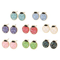 Серьги-гвоздики с божьей коровкой из латуни и эмали&nbsp;EJEW-I322-11G