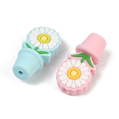 Бусины из пищевого силикона с цветочным узором&nbsp;SIL-A011-03A