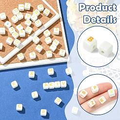 手作りプリント陶器ビーズ  a～zの文字  正方形  8x8x8mm  26個/セット&nbsp;PORC-CJZ0002-001A