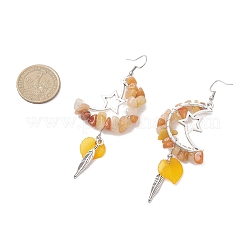 Серьги-подвески из сплава натурального красного авантюрина «Осенняя луна со звездами» EJEW-JE06806