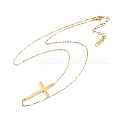 Ионное покрытие (ip) 304 нержавеющая сталь религиозный крест кулон кабель цепь ожерелья для женщин&nbsp;NJEW-P320-07G