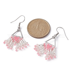 Серьга с кисточкой и стеклянными бусинами&nbsp;EJEW-MZ00117