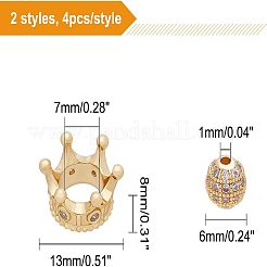 8 pz 2 stili cz ottone micro pavé perline di zirconia cubica di grado AAA&nbsp;KK-CA0001-38G
